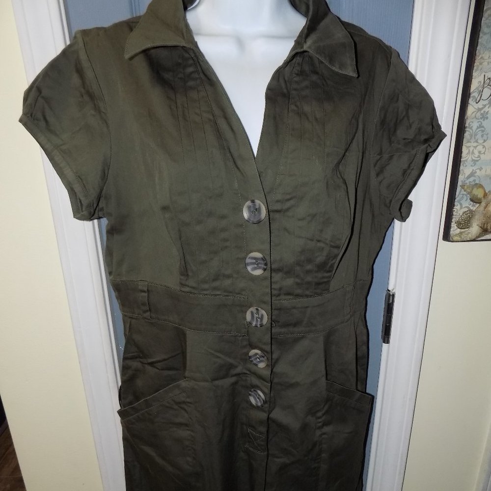 Amanda Lane Army Green Buttoned Dress Size 12 Women's NWOT